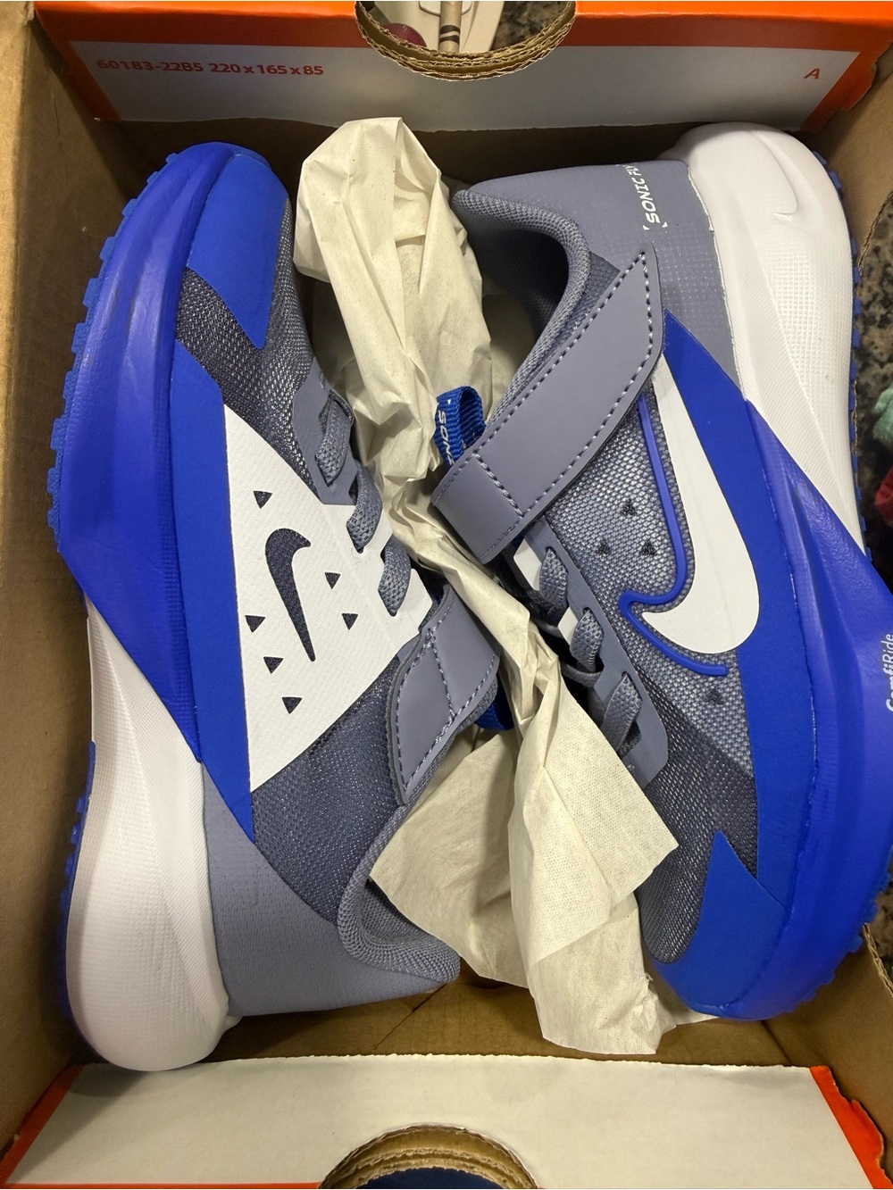 Nike Kids Gray and Blue Velcro Sneakers with White Swoosh